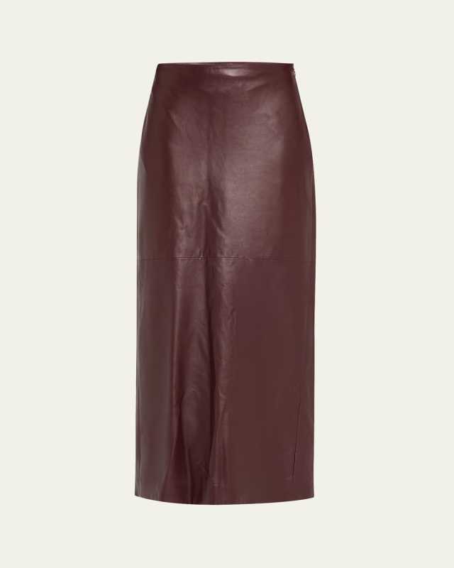 Stretch Nappa Leather Midi Skirt